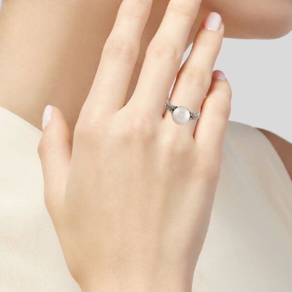 DAVID YURMAN PEARL & DIAMOND STERLING SILVER 925 STARBURST COCKTAIL RING - Picture 9 of 9